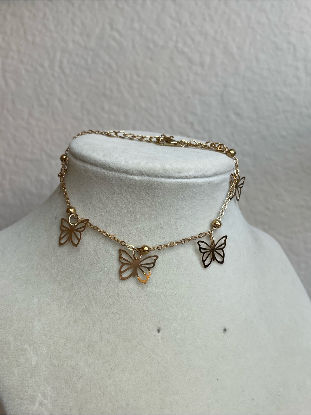 Gold tone butterfly dainty anklet 12”